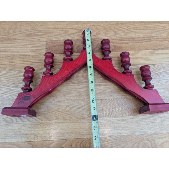 Vintage Swedish Red Wooden Candelabra Folk Art Candlestick 7 Light 18'' - Picture 8 of 8